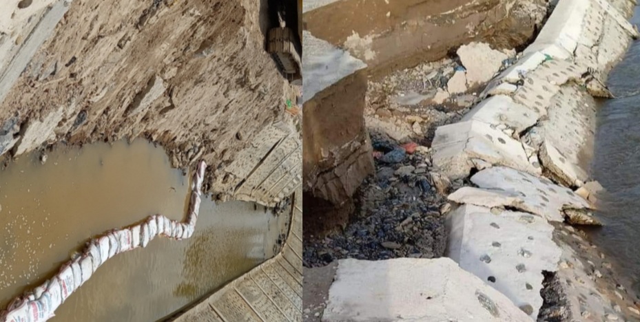 Proyek Pengendalian Banjir Batang Tambuo Kabupaten Agam milik BWSS V Padang baru di PHO sudah ambruk berkeping - keping disebut akibat banjir. (foto baru ambruk 2 Februari 2022 dan sedang perbaikan yang belum selesai, Senin 21 Februari 2022).