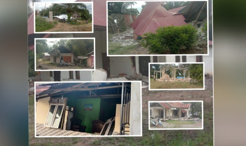 Kondisi rumah warga di Nagari Persiapan Malampah Barat usai diguncang gempa bumi, Minggu (27/2/22).