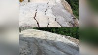 Kondisi kerusakan bangunan beton penanganan longsor di jalan nasional lintas Sumut - Bukittinggi milik BPJN Sumbar, Kamis (12/5/2022), dan kondisi bangunan beton setelah perbaikan, Kamis (19/5/22).