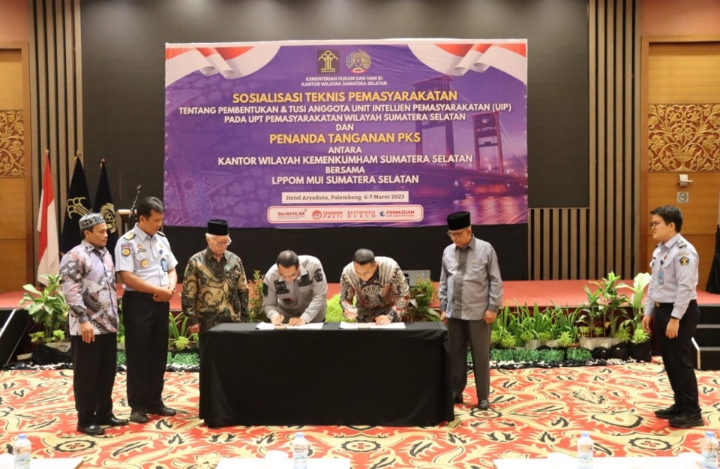 Kemenkumham Sumsel Bersama LPPOM MUI Lakukan Penandatanganan Perjanjian Kerjasama