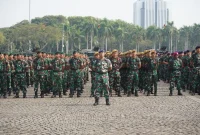 Prajurit TNI saat melaksanakan Apel Kesiapan Pemilu 2024/Foto : Puspen TNI