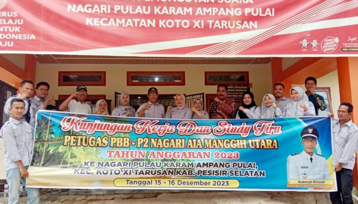 Pemerintah Nagari Aia Manggih Utara melakukan kunjungan kerja dan studi tiru ke Pemerintah Nagari Pulau Karam Ampang Pulai, Kecamatan Koto XI Tarusan, Kabupaten Pesisir Selatan, pada 15 - 16 Desember 2023.