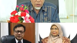Kolase foto Gubernur Sumatera Barat, Mahyeldi dengan Kepala Dinas Pendidikan Sumbar, Habibul Fuadi dan Kepala BKD Sumbar, Fitriati M.